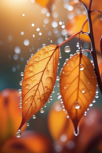 Herbstzeitblätter mit Regen Herbstpflanzenszene