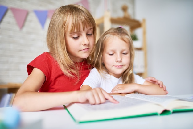 Hermanitas enfocadas en la lectura