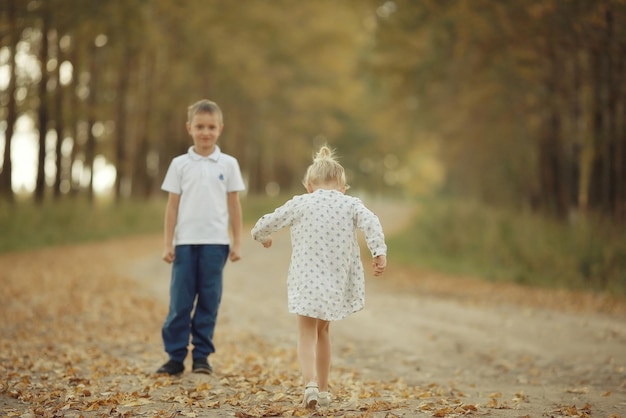 Hermano y hermana Camino de otoño