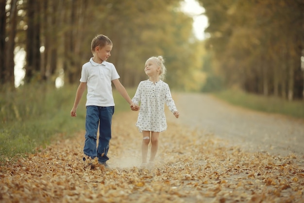 Hermano y hermana Camino de otoño