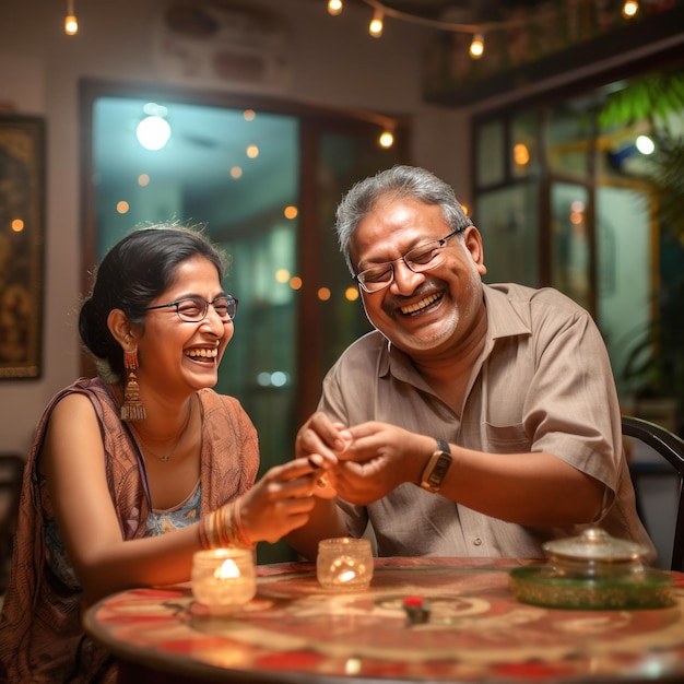 El hermano y la hermana indios mayores celebran Raksha Bandhan