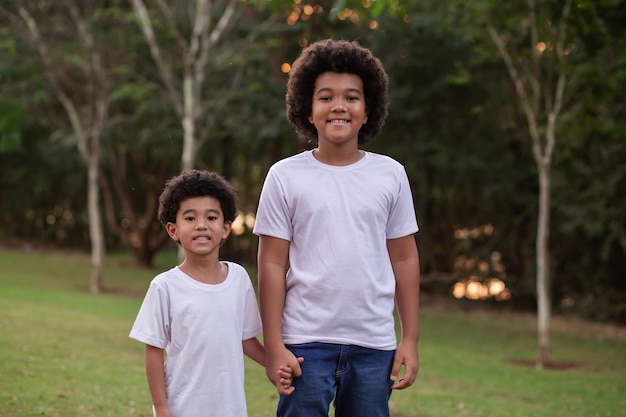 Hermanos afro en el parque. dia del hermano