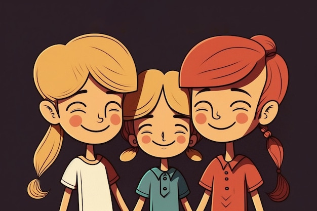 Hermanos en estilo de dibujos animados Sonrientes niños en edad preescolar niño y niña Generación AI