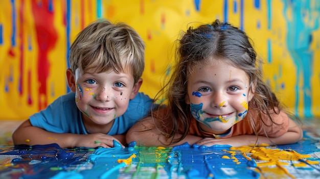 Hermanos involucrados en un proyecto artístico creativo en casa