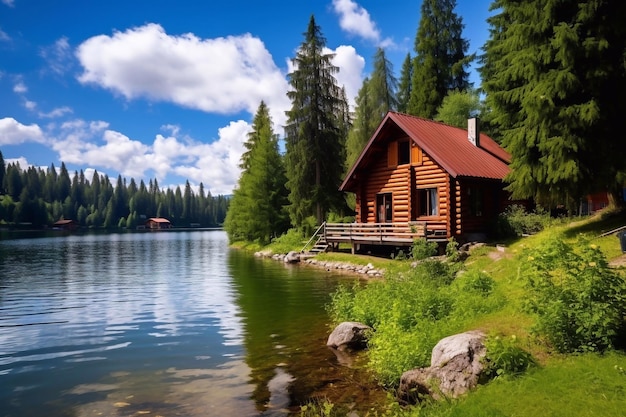 Hermosa y acogedora casa de madera en la orilla del lago alojamiento de verano para turistas y turismo