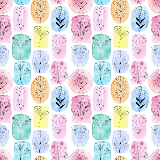 Foto hermosa acuarela floral de patrones sin fisuras doodle flores sobre fondo de acuarela para envolver impresiones de diseño de superficie de papel