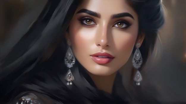 Hermosa adolescente asiática paquistaní con vestido negro AI generativo