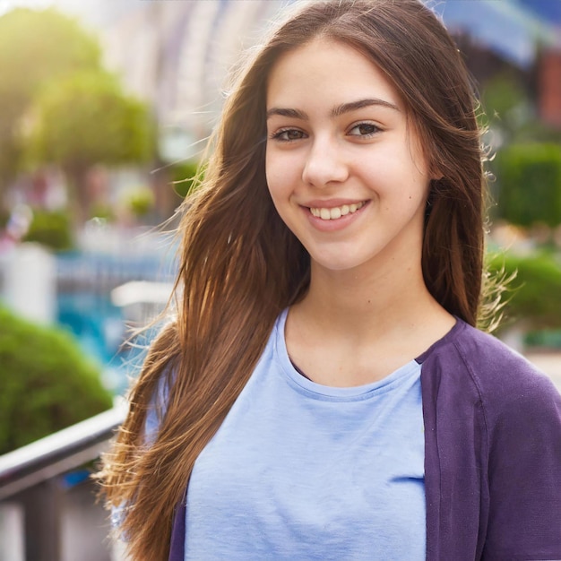 Una hermosa adolescente con el cabello largo.