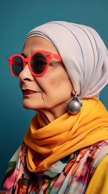 Hermosa anciana árabe con gafas