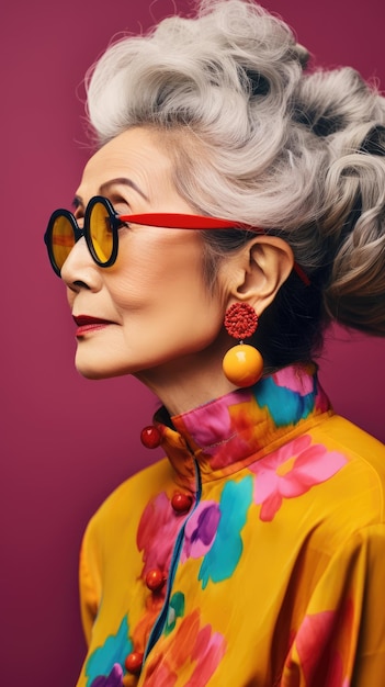 Hermosa anciana asiática con gafas