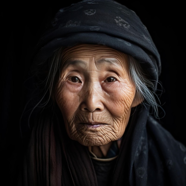 hermosa anciana japonesa vista frontal fotografía de retrato