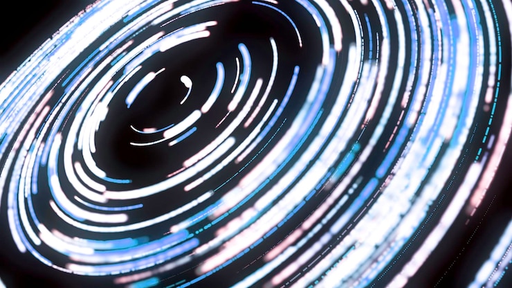 Foto hermosa animación abstracta de espirales de neón multicolores girando en círculo sobre el negro