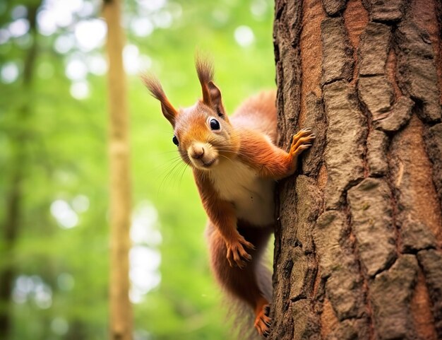 Hermosa ardilla en un árbol en un parque forestal en el verano IA generativa