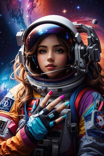 Foto hermosa artista de maquillaje de ciencia ficción modelo traje de astronauta