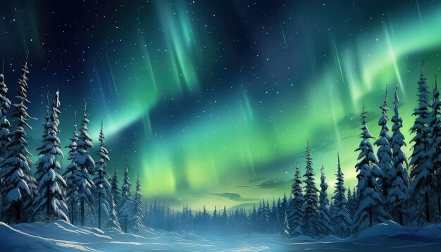 La hermosa aurora boreal sobre el bosque en invierno