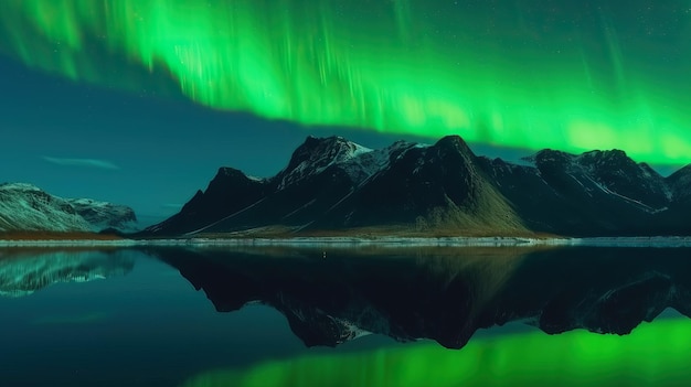 Hermosa aurora boreal sobre montañas y ríos IA generativa