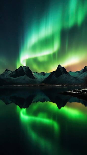 Hermosa aurora boreal sobre montañas y ríos IA generativa