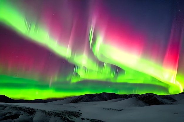 Una hermosa aurora verde y roja