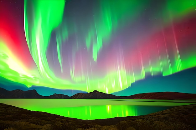 Una hermosa aurora verde y roja