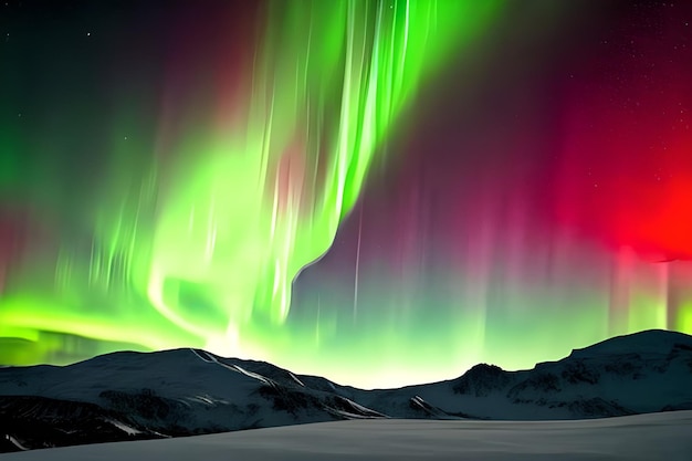 Una hermosa aurora verde y roja