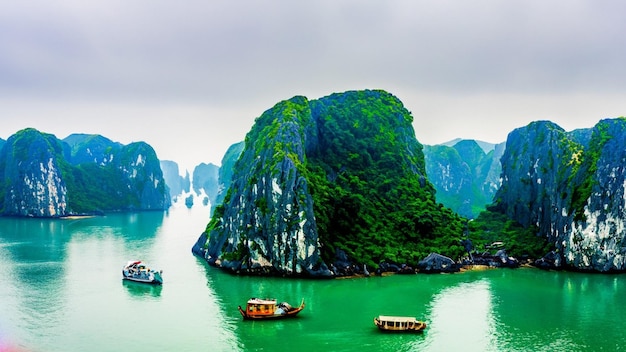 Hermosa Bahía de Halong Vietnam con una vista panorámica