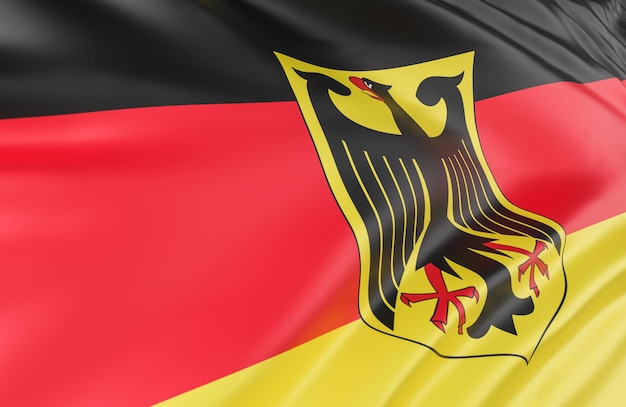 Hermosa bandera de Alemania Wave Close Up sobre fondo de banner con espacio de copia., Modelo 3d e ilustración.