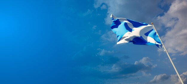 Hermosa bandera del estado nacional de Escocia con espacio en blanco sobre fondo amplio