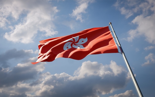 Hermosa bandera del estado nacional de Hong Kong ondeando
