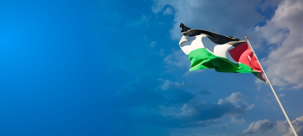 Hermosa bandera del estado nacional de Jordania con espacio en blanco sobre fondo amplio