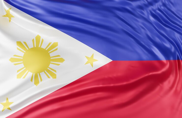 Hermosa bandera de Filipinas Wave Close Up sobre fondo de banner con espacio de copia., Modelo 3d e ilustración.