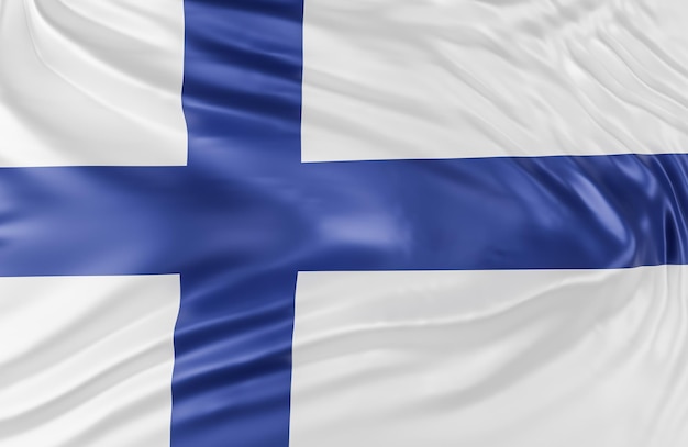 Foto hermosa bandera de finlandia wave close up sobre fondo de banner con espacio de copia., modelo 3d e ilustración.