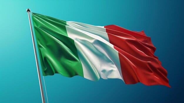 Foto una hermosa bandera de italia soplando en el viento la bandera es un símbolo de la rica historia y cultura del país