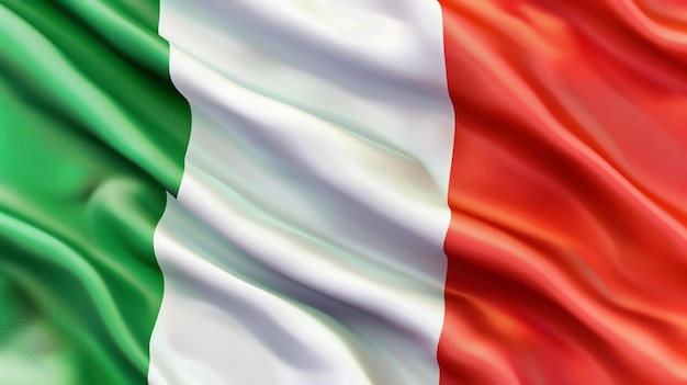 Foto una hermosa bandera italiana la bandera está soplando en el viento y tiene un tricolor verde blanco y rojo la bandera es un símbolo de italia y su pueblo