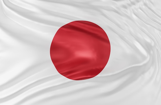 Hermosa bandera de Japón Wave Close Up sobre fondo de banner con espacio de copia., Modelo 3d e ilustración.