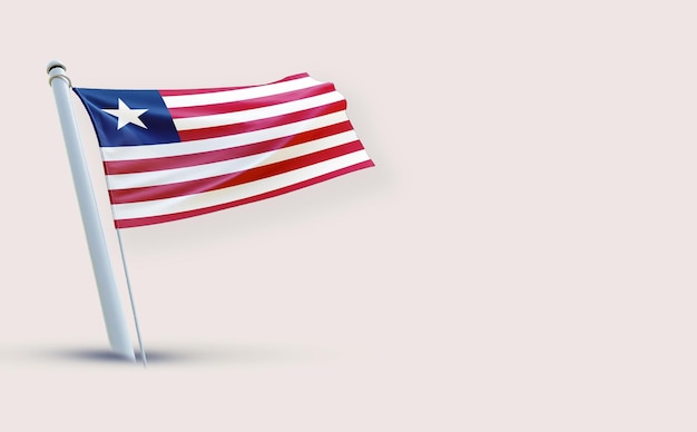 Una hermosa bandera de Liberia en un fondo blanco en 3D