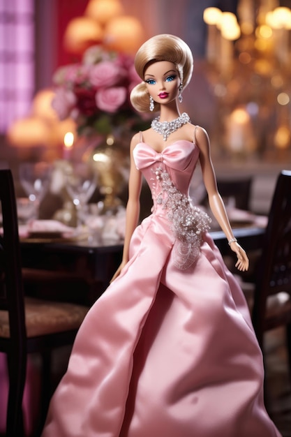 Hermosa Barbie con un elegante traje de fiesta Generado por IA