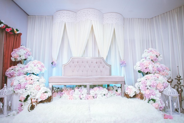 Foto hermosa boda decoraciones enfoque selectivo