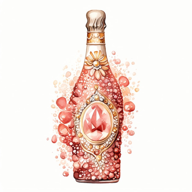 hermosa botella de champán en una ilustración de clipart de estilo boho