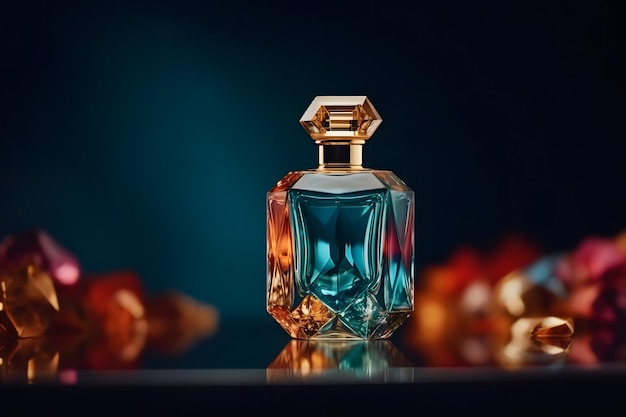 Hermosa botella de perfume con estilo sobre un fondo oscuro Red neuronal AI generada