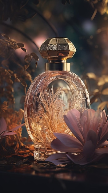 Hermosa botella de perfume de lujo Fotografía de producto Generative Ai