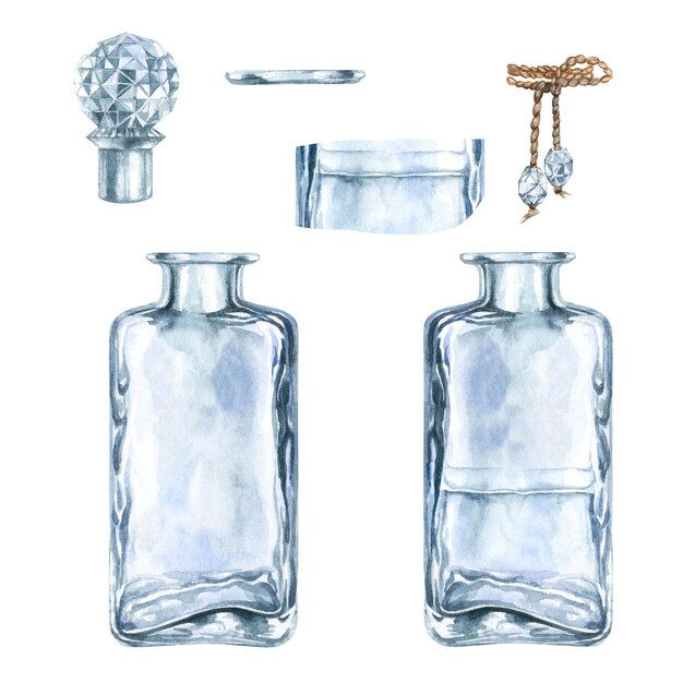 Hermosa botella vintage para perfumes y elixires en juegos de fantasía en el laboratorio de alquimia