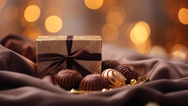 Hermosa caja de bombones llena de delicias de chocolate.