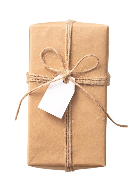 Hermosa caja de regalo con lazo de cinta aislado sobre fondo blanco.