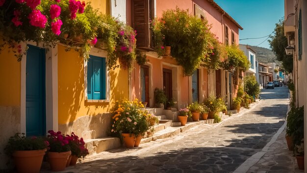 Hermosa calle de Grecia día de verano