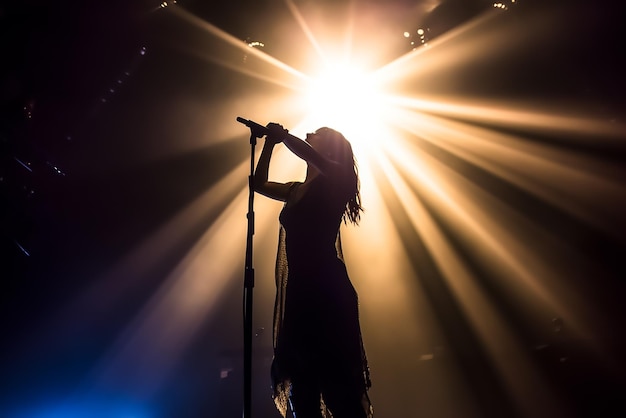 Hermosa cantante cantando en el escenario