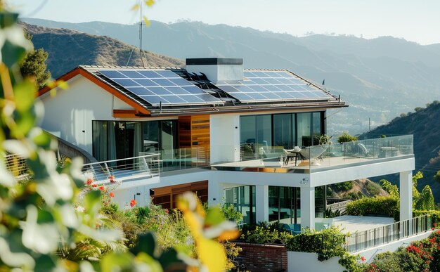 Foto hermosa casa en los ángeles, california, ee.uu. con paneles solares para generar energía limpia