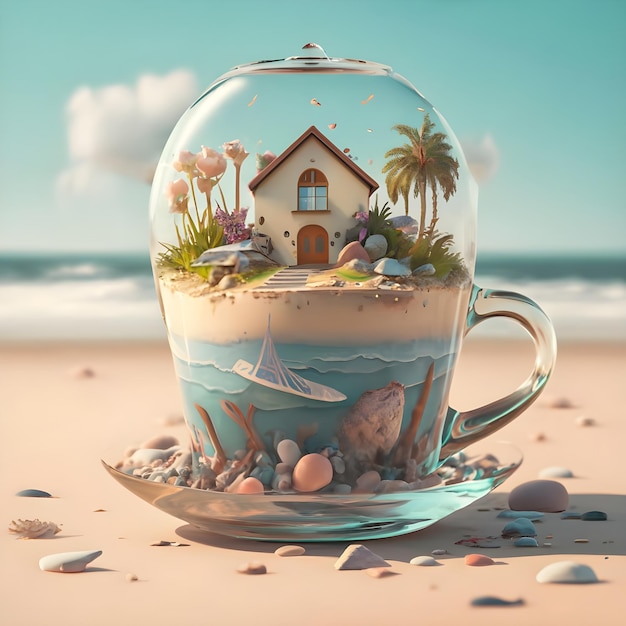 La hermosa casa dentro de una taza de té