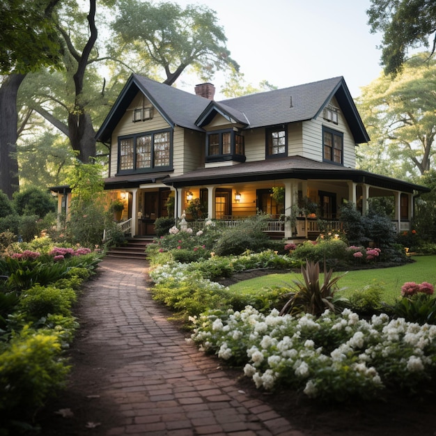 una hermosa casa grande con un porche envolvente