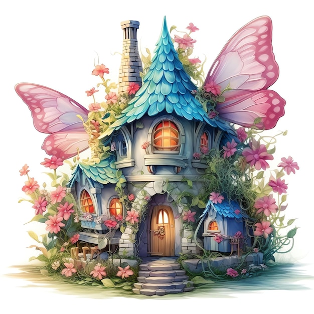 hermosa casa de hadas acuarela fantasía cuento de hadas clipart ilustración