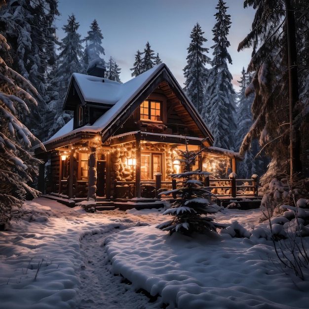 Una hermosa casa en invierno.